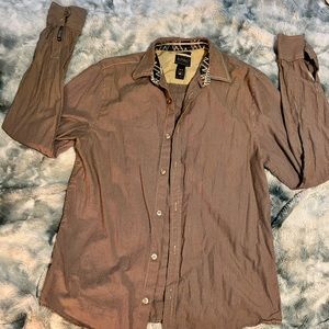 Brown and White Striped Button Up